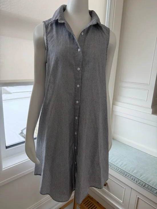 Papillon sleeveless Blue & White Pinstripe dress in a cotton blend, XL - Picture 2 of 5